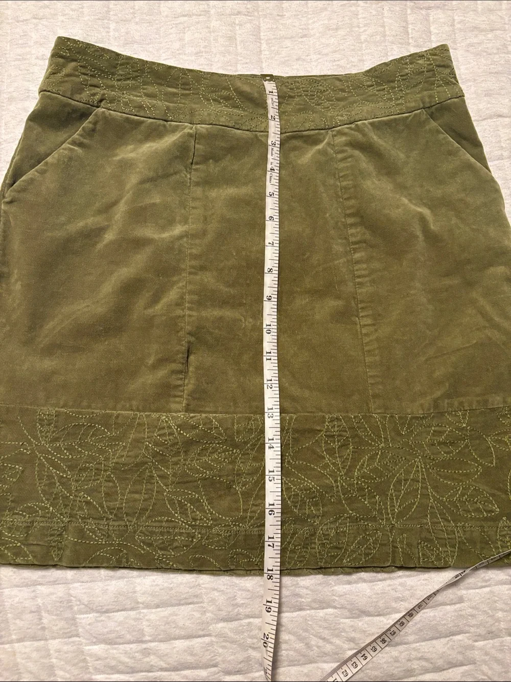 Olive Green Velvet A-Line Skirt